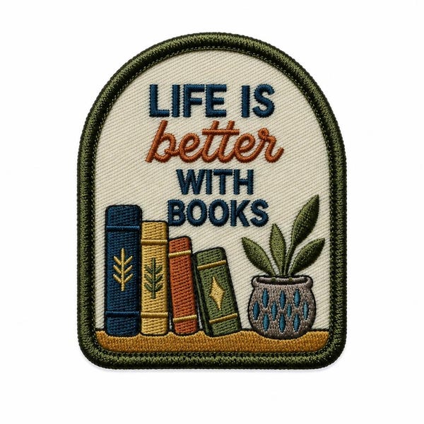 Books Iron On Patch Embroidered Book Lover Gift Bookworm Reader Gift