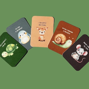 Cartes d'affirmation pour enfants : 20 cartes Animaux de la forêt, papier recyclé, support doré inclus
