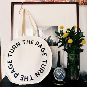 Circle Book Tote Bag: 'Turn the Page' Canvas Bookish Bag