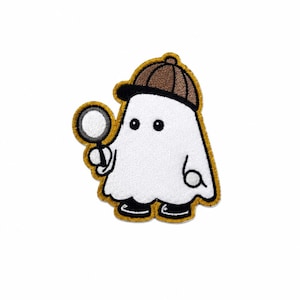 Sherlock Holmes Ghost Patch Iron On Embroidered Detective Patch White Gold Halloween Badge