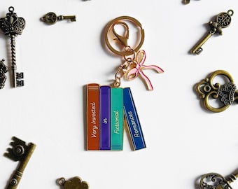 Book Keychain with Bow Bag Charm: Very Invested in Fictional Romances