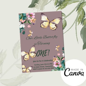 EDITABLE Our Little Butterfly Is Turning ONE! Butterfly Birthday Invitation, 1st Birthday Invitation Baby Girl, Printable Cards