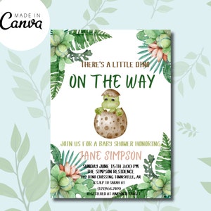 Little Dino Baby Shower Invitation, Dinosaur Baby Shower Invite, Boy Baby Shower, Editable PDF, Instant Download