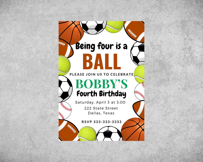 Sports Ball Birthday Party Invitation Digital Template Etsy