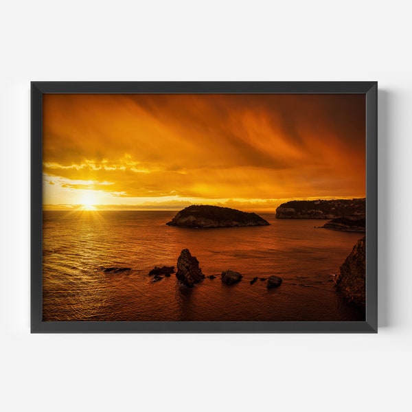 Dramatic sunset on the Javea, Costa Blanca wall art | Printable digital download | Alicante Poster sea sunrise coastal ocean Landscape red