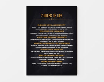 Poster with 7 rules of life with option to custom | Printable digital download | Mental health inspirational print office wall art business