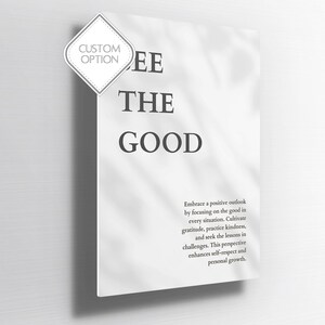 Arte de pared imprimible "Vea lo bueno" / Cita inspiradora minimalista / Descarga digital / Decoración neutra para el hogar / Póster de afirmación de atención plena