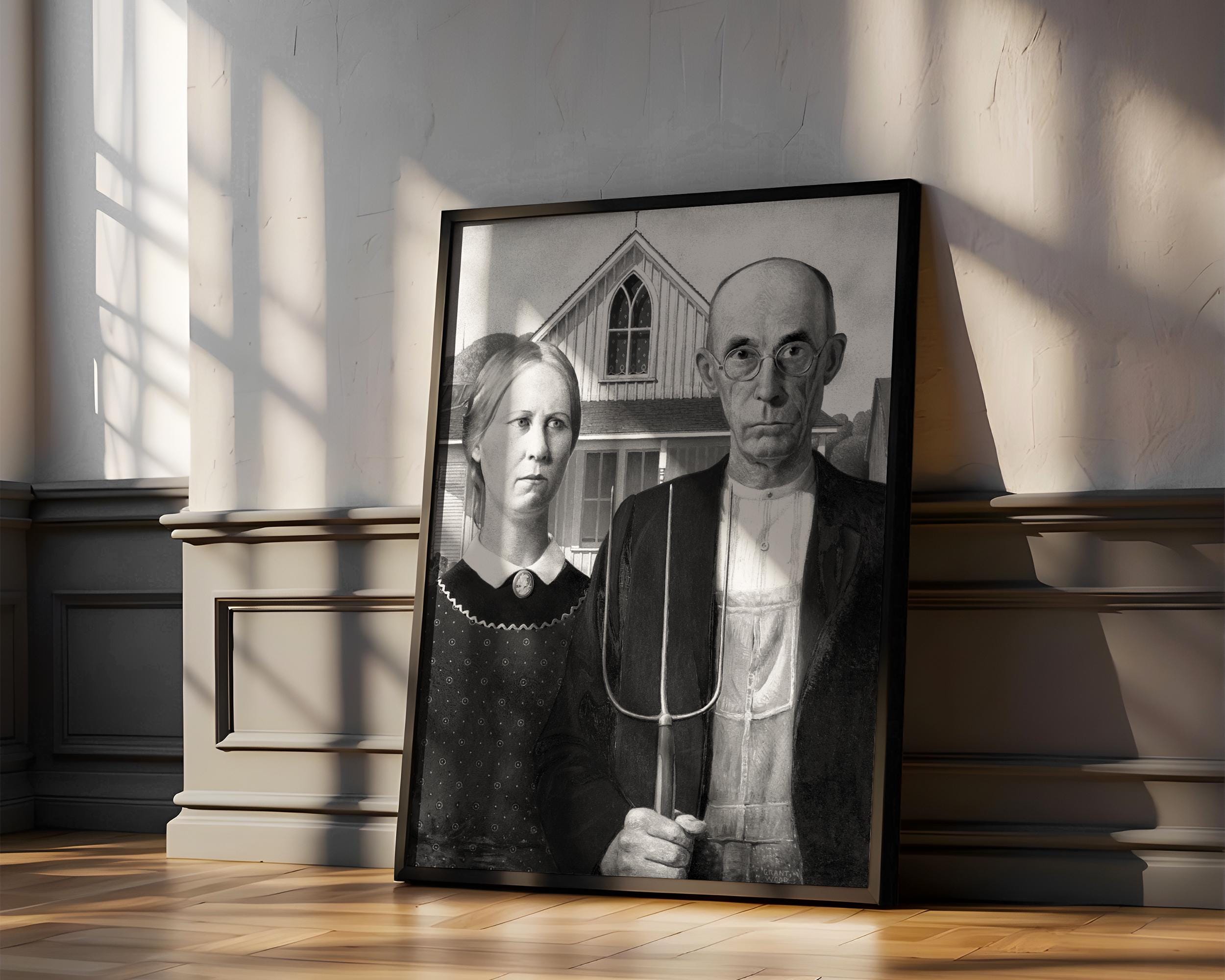 Grant Wood's American Gothic in Black and White | Famous Paintings ...