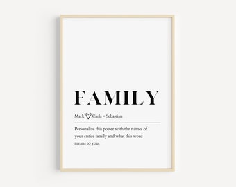 Poster with the dictionary definition of family with the couple's name and children | Printable digital download | Custom Gift for familie