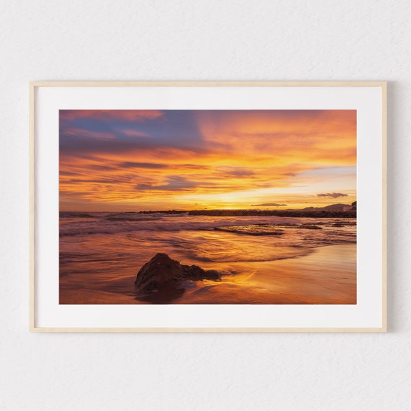 Photo with a golden sunset on the beach wall art | Printable digital download | Poster sunset ocean sea wall decor art coastal outdoor