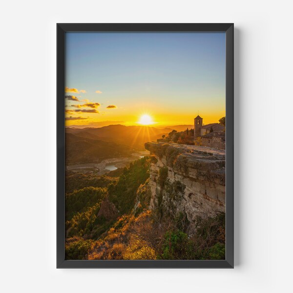 Photo with a sunset in Siurana wall art | Printable digital download | Print travel catalonia spain landscape nature sunset mountain poster