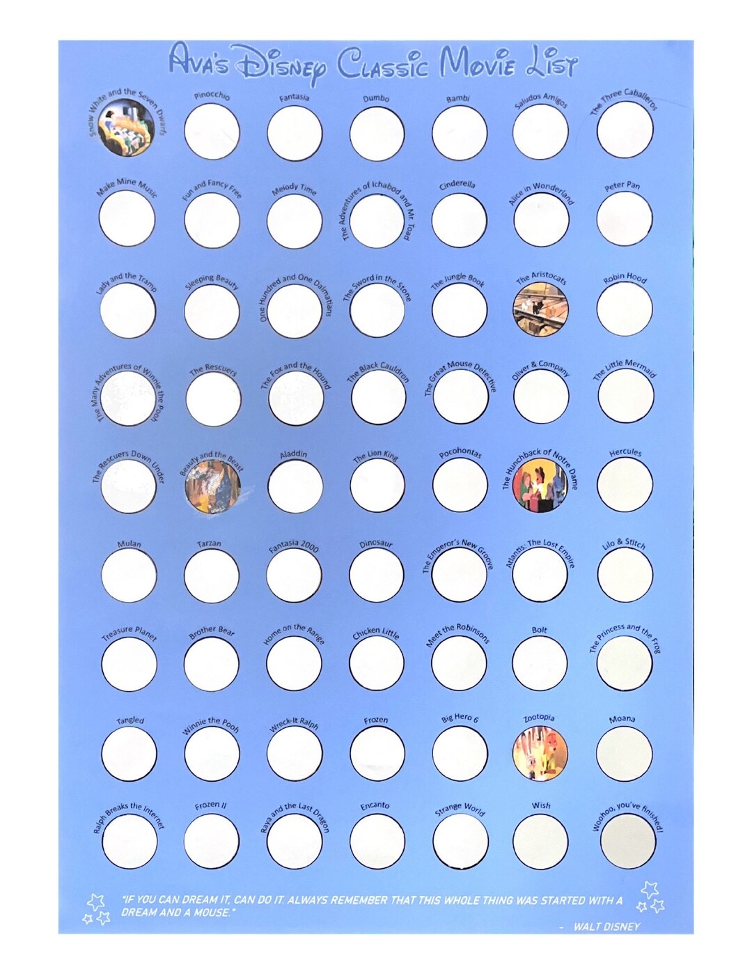 Disney Movies Scratch off bucket List Poster All the Etsy