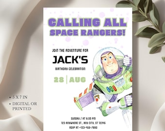 Convite do Buzz Lightyear, Festa de Aniversário de Patrulheiro Espacial, Modelo Editável do Canva, Convite Digital para Imprimir