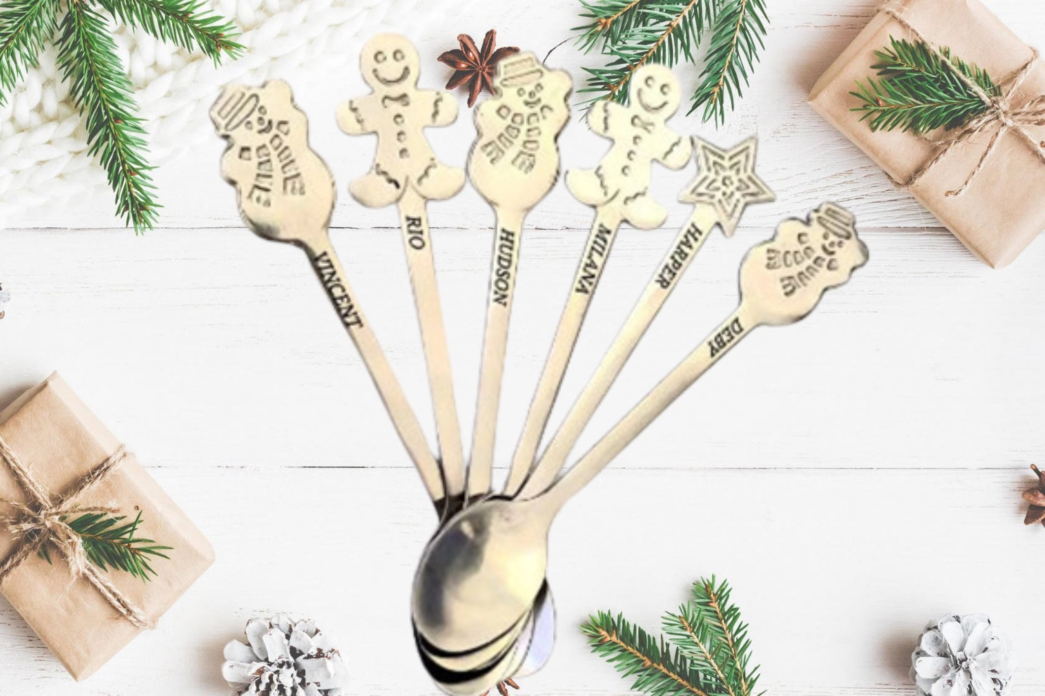 Engraved Hot chocolate spoons  Christmas spoon Xmas eve box personalised spoon Christmas gift stocking filler  Gingerbread snowman star.