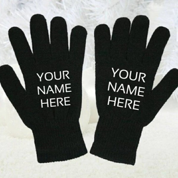 Gloves, custom name gloves, personalised gifts, cheap stocking fillers, winter gloves, adult custom gloves, adult magic gloves, name gloves