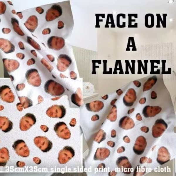 Face On A Flannel photo face cloth, photo cloth, face cloth, micro fibre cloth, custom photo flannel, custom flannel, Valentines gifts.