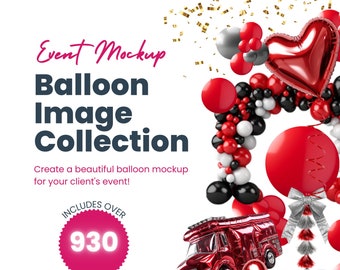 Event Mockup Balloon Images Collection, 930+ balloon images for custom party mockups, For event planners, Edit in Canva, Instant download