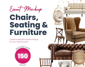 Event Mockup Furniture and Seating, 150+ images for custom party mockups, For event planners, Edit in Canva, Instant download