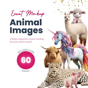Event Mockup Animal Images, 60+ images for custom party mockups, For event planners and balloon artists, Edit in Canva, Instant download