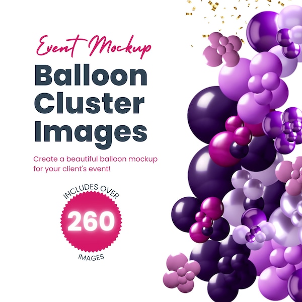 Event Mockup Balloon Cluster Images, 260+ images for party mockups, For event planners and balloon artists, Edit in Canva, Instant download
