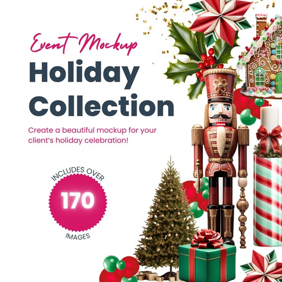 Event Mockup Holiday Collection, 170+ png images for Christmas mockup designs, For event planners and stylists, Edit in Canva, Digital