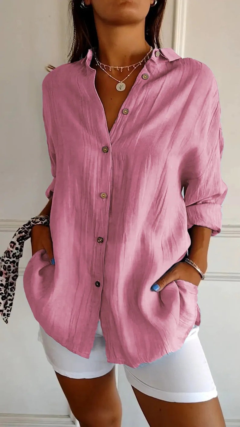 Women's Camel Brown Long Sleeve Button-Down Shirt