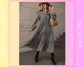 Women's Long Boho Dress Sewing Pattern | XS - 5XL | Instant Download | Easy Digital PDF, Written Sewing Instructions,