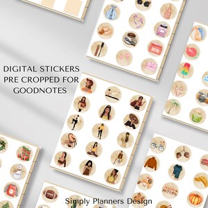 Può includere: Un set di adesivi digitali per Goodnotes, con illustrazioni di persone, oggetti e temi stagionali. Gli adesivi sono pre-ritagliati e pronti per essere utilizzati nell'app Goodnotes.