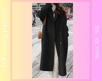 Women's Long Coat Sewing Pattern | XS - 5XL | Instant Download | Easy Digital PDF, Written Sewing Instructions,