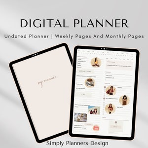 Può includere: Un'app di pianificazione digitale sullo schermo di un tablet. L'app ha una vista settimanale con sezioni per l'agenda del giorno, appuntamenti, chiamate, lista di cose da fare, note e priorità. L'app ha anche una vista mensile con un calendario.