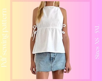 Women's Side Tie Shirt's Sewing Pattern | XS-5XL | Instant Download | Easy Digital PDF, Sewing Instructions.
