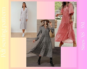 Women's Long Boho Dress | Sewing Pattern's Bundle | XS - 5XL | Puff Sleeve Pattern | Instant Download | Easy Digital Sewing Instructions.