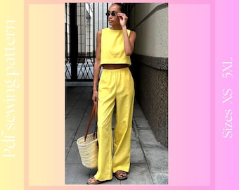 Women's Top and Pants Sewing Pattern | XS - 5XL | Instant Download | Easy Digital PDF, Written Sewing Instructions, Two Pieces Pattern.