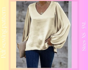 Women's Blouse with Puff Sleeves Sewing Pattern | XS-5XL | Instant Download | Easy Digital PDF, Sewing Instructions.