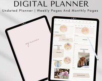 Digital Planner, Undated Digital Planner, Undated GoodNotes Planner, iPad Planner, Daily Planner, Weekly Planner, Monthly Planner.
