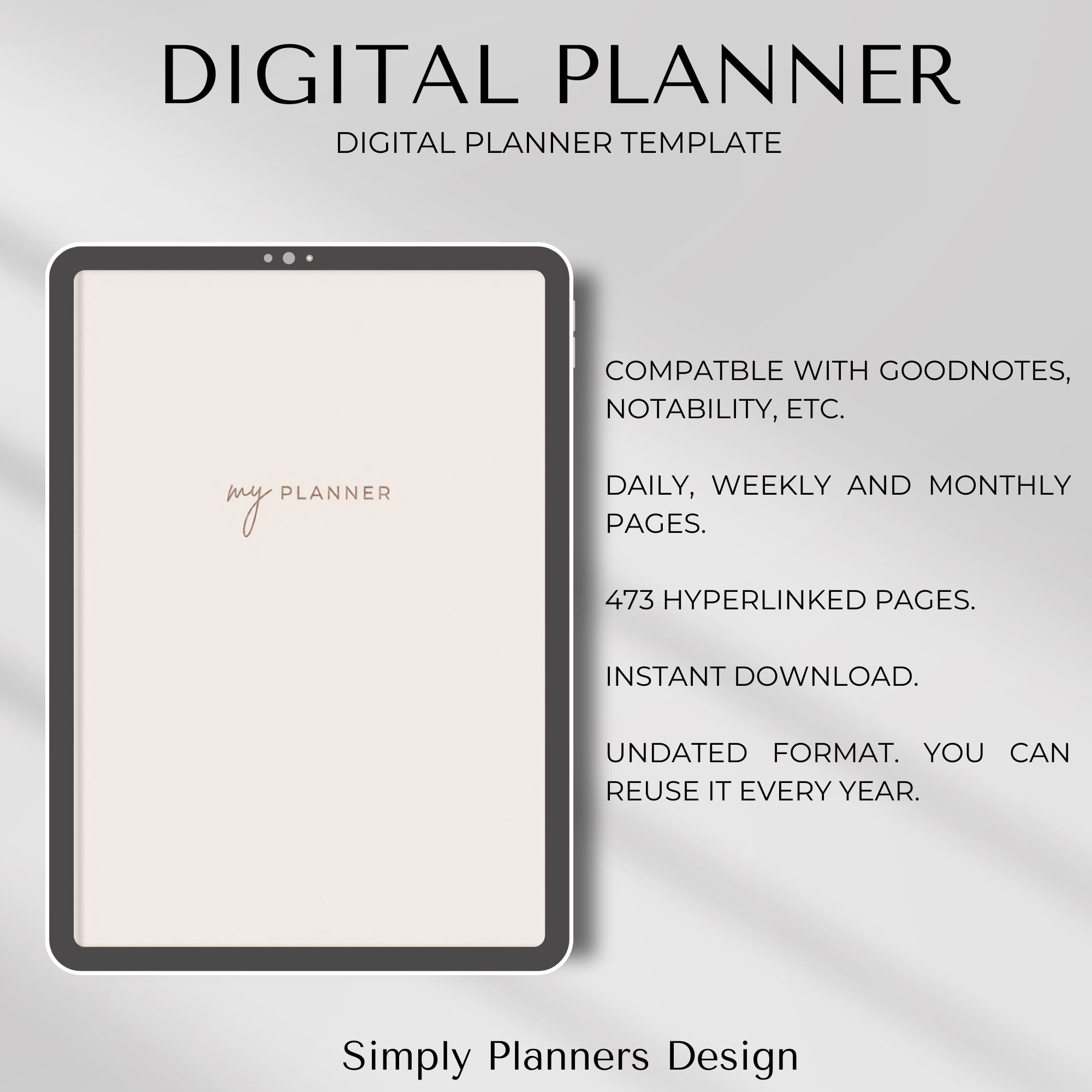Digital Planner, Undated Digital Planner, Undated Goodnotes Planner ...