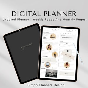 Può includere: Un'app di pianificazione digitale sullo schermo di un tablet. L'app ha una copertina nera con il testo "my PLANNER" e una vista settimanale con sezioni per "Today's Schedule", "Today's Focus", "Priorities", "To Do List", "Notes" e "Email".