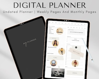 Digital Planner, Undated Digital Planner, Undated GoodNotes Planner, Undated iPad Planner, Weekly Planner, Monthly Planner, Black Planner.