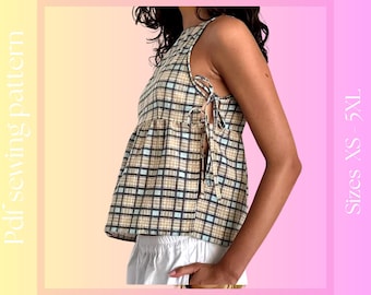 Women's Side Tie Shirt's Sewing Pattern | XS-5XL | Instant Download | Easy Digital PDF, Sewing Instructions.