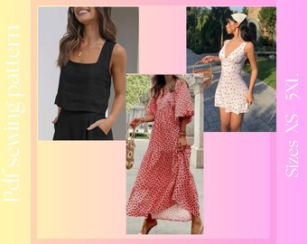 2 Women's Dresses and Tops | Sewing Pattern's Bundle | XS - 5XL | Puff Sleeve Pattern | Instant Download | Easy Digital Sewing Instructions.