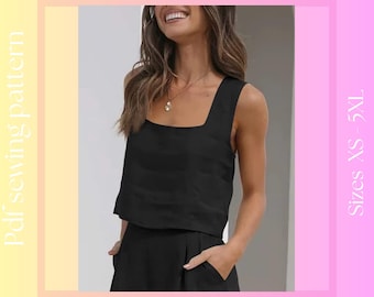 Square Neck Top Women's Sewing Pattern | XS-XXXL | Instant Download | Easy Digital PDF, Sewing Instructions.