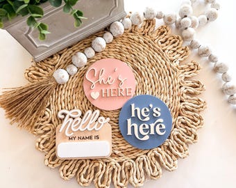 He's Here, She's Here Acrylic Baby Bundle | Newborn Announcement | Boy Girl Baby Sign | Boy Girl Announcement Sign|Gender Announcement