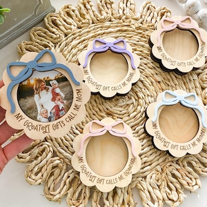 Mother's Day Round Gift Magnet | Mother's Day Gift | Bow Photo Frame | Grandparent Gift | Mother's Day Keepsake | Fridge Photo Magnet