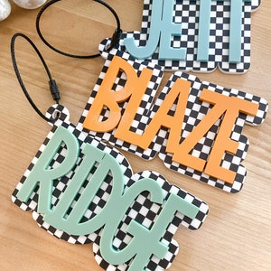 Acrylic Checkered Keychain | Personalized Acrylic Name Tag | Backpack Name Tag | Diaper Bag Keychain | 3D Name Tag | Custom Name Tag