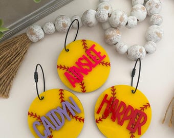 Custom Softball Name Keychains | Softball Keychains | Softball Personalized Keychain | Softball Bag Tag