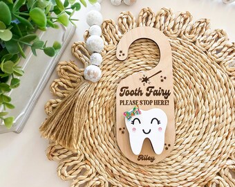 Tooth Fairy Door Hanger | Tooth Fairy Please Stop Here Door Knob Sign | Tooth Fairy Money Holder| Personalized Tooth Fairy Door Money Holder