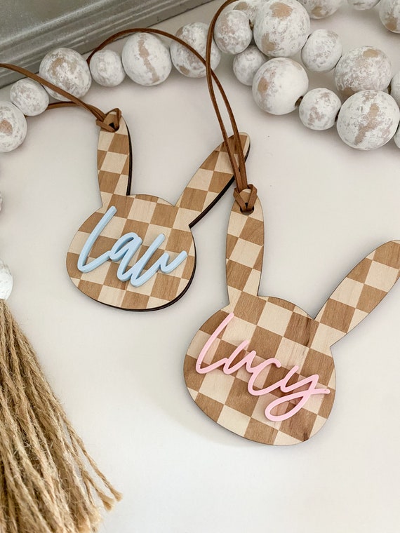 Easter Basket Tag | Personalized Easter Basket Name Tag | Custom Easter Tag | Checkered Easter Tag | Checkered Bunny Tag