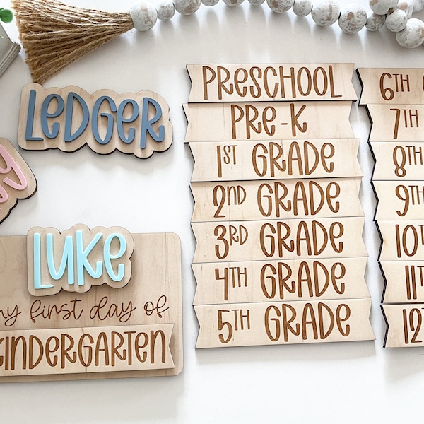 Personalized Interchangeable Double Sided First Day Of School Sign | Reusable First Last Day of School Sign | Interchangeable Name