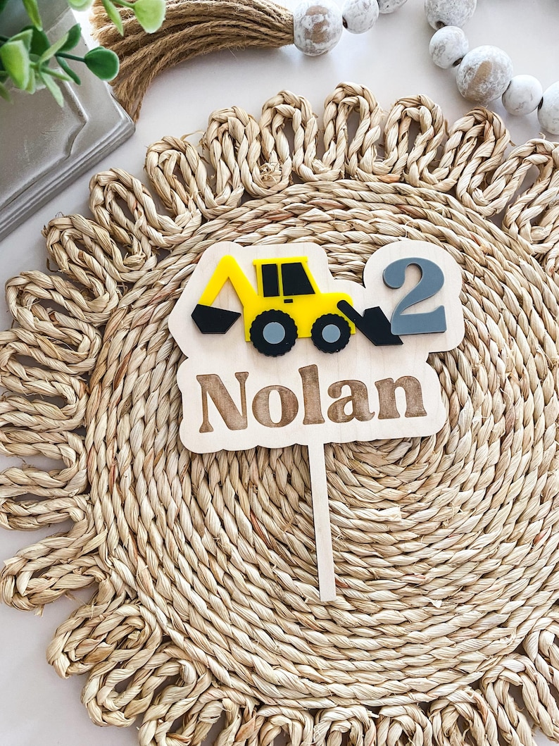 Backhoe Topper Construction Vehicle Cake Topper | Kid Cake Topper | Digger Cake Topper ...