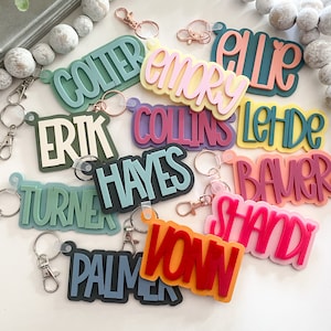 Acrylic Keychain | Personalized Acrylic Name Tag | Backpack Name Tag | Diaper Bag Keychain | 3D Name Tag | Custom Name Tag | Retro Name